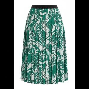 Elegant Talbots Pleated Tropical Leaf Print Skirt Green White 16